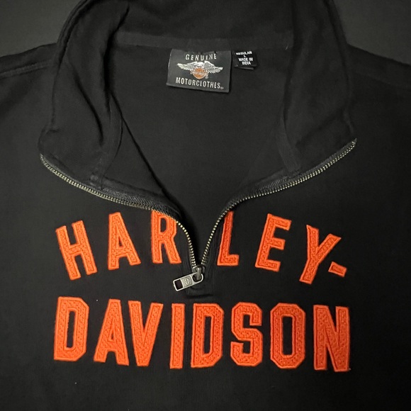 Harley-Davidson Black Quarter-Zip Sweatshirt with Orange Text - Picture 2 of 3